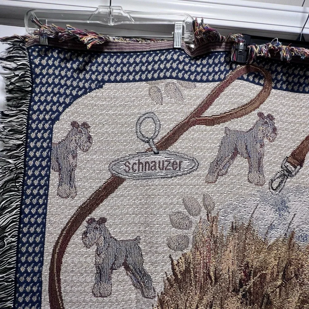 Vtg Schnauzer Dog Woven Cotton Tapestry Throw Blanket New 49